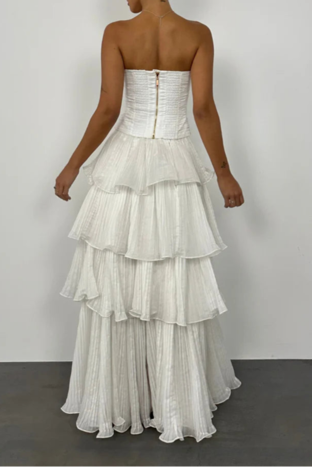 Robe Weitese élégante, sans bretelles, robe de bal multicouche, coupe trapèze, sans manches, longueur au sol, couleur unie